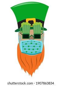 St. Patrick's Day man in medical mask, hat and glasses. Happy st. Patrick's day. Vector flat illustration