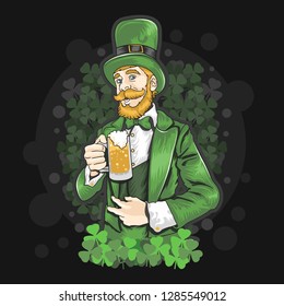 St. Patrick's day man in a neat suit and wearing a hat holding a glass of beer