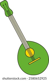 St. Patrick's Day, mandolin guitar, Irish folk musical instruments, retro vintage style, simple vector flat linear icon isolated on a white transparent background