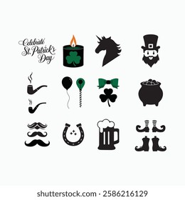 St. Patrick's Day, March 17th Silhouette icons vector illustration on a white background.