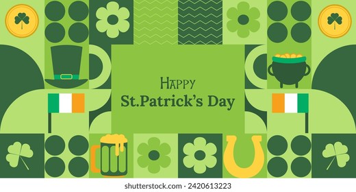 St. Patrick's Day is March 17th.Geometric mosaic with elements of an Irish holiday. Vector illustration.