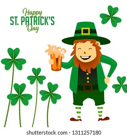 St Patricks Day Mascot Character Holding A Beer With Happy Smiley Face