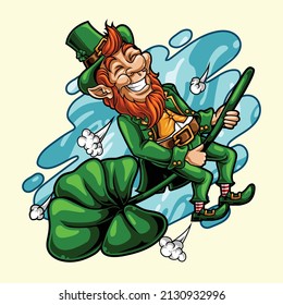 St patricks day mascot leprechaun flying vector illustration