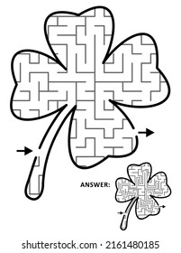 St Patrick's Day maze or labyrinth, shaped as four-leaf clover. Answer included.
