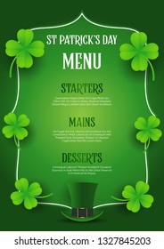 St Patrick's Day Menü-Design mit Oberhut und Klee