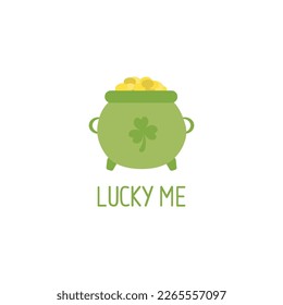 St patrick's day  minimalistic banner with pot of gold and lucky me handwritten  inscription