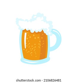 St Patrick's Day, A mug of beer. Golden delicious beer from the pub. For holiday, festival for postcards, invitations. Vector flat illustration, cartoon style.