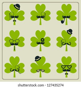 St Patricks day mustached shamrock set