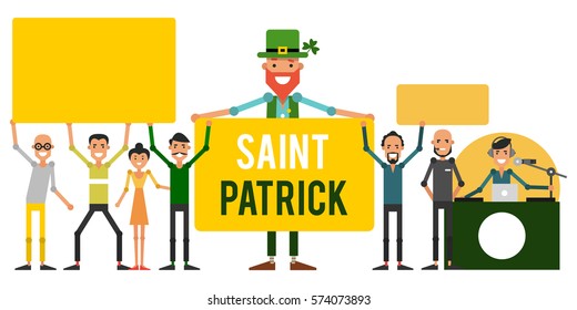 St. Patrick's day. National Irish holiday. People having fun in March. Vector illustration isolated on white background.