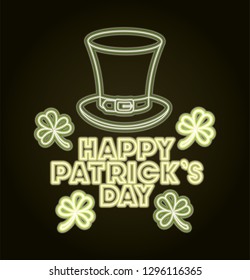 st patricks day neon label with hat lemprechaun