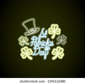 st patricks day neon label with hat lemprechaun