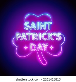 St. Patrick's Day Neon Sign on Dark Background. Vector clipart for your holiday party project.