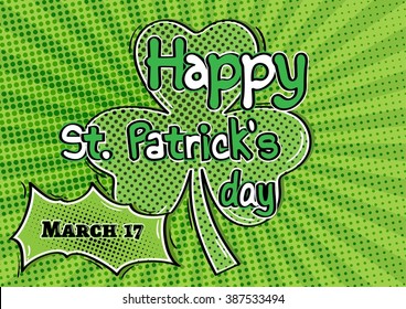 St. Patricks Day on green background in retro comic style