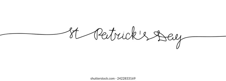 St Patrick's Day one line continuous text banner for holiday. Handwriting line art inscription St Patrick's Day. Hand drawn vector art.