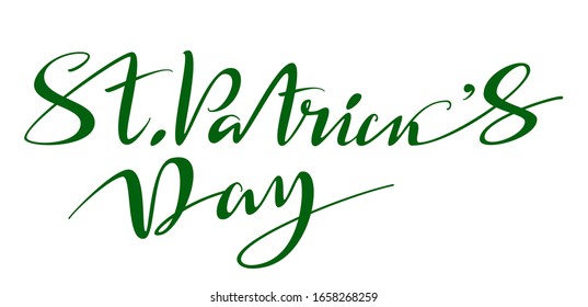 St. Patrick's Day ornate lettering text handwritten for greeting card. Isolated on white vector illustration