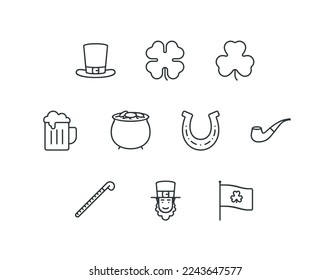 St. Patrick's day outline icon set with luck and beer related icons