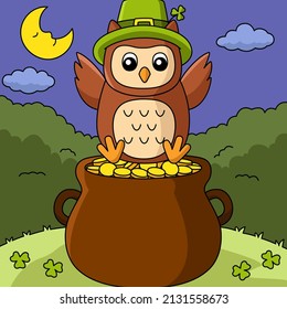 St. Patricks Day Owl Cartoon Colored Illustration