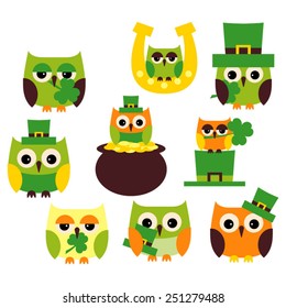 St. Patrick's Day Owls. Cute vector for design projects.