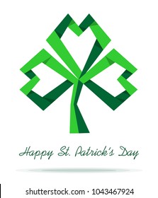 St. Patricks Day with paper trefoil clover icon. St. Patricks Day. Green logo. Clover shaped origami. St. Patricks Day celebration symbol. Vector illustration