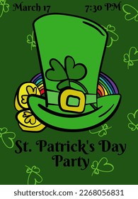 St. Patrick's Day Party, Design of a vertical invitation for a festive event or a theme party in a restaurant