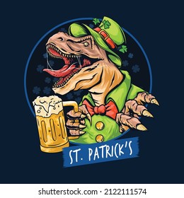 St. Patrick's Day Party with a Dinosaur T-Rex theme brings a glass of beer