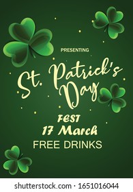 St. Patrick's Day Party Invitation Banner Design with Clover Leaves.