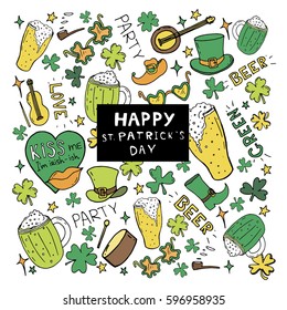 st. Patricks day. Party pattern. Hand drawn vector stock illustration. 