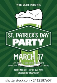 St Patrick's day party poster flyer or social media post design