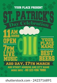 St Patrick's day party poster flyer or  social media post design