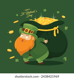 St. Patrick's Day Patrick war süß, indem er einen Sack Goldmünzen hielt, bis sie fielen und schockierten ihn, und war auch mit Shamrock Blätter und den Worten "HAPPY ST. "PATRICK'S DAY". 