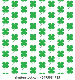 St Patrick's Day pattern. Lucky Four-leaf clover pattern, Green Four leaf clover vector background. Lucky and happiness concept. Shamrock - green four leaf clover wall. Good luck theme design.