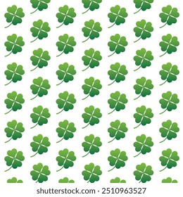 Padrão do Dia de São Patrício. Padrão de trevo de quatro folhas da sorte, Fundo de vetor de trevo de quatro folhas verde. Conceito de sorte e felicidade. Shamrock - parede de trevo verde de quatro folhas. Boa sorte tema design.