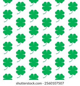 St Patrick's Day pattern. Lucky Four-leaf clover pattern, Green Four leaf clover vector background. Lucky and happiness concept. Shamrock - green four leaf clover wall. Good luck theme design.