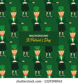 St. Patrick's Day pattern in national colors. Character in national costume, March 17th. Vector illustration