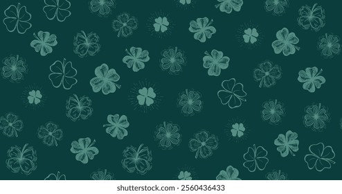 St. Patricks Day pattern on green. Hand drawn illustrations	