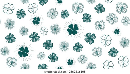 St. Patricks Day pattern on white. Hand drawn illustrations	