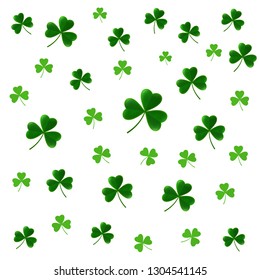 St. Patricks Day pattern with three clover leaves. Shamrock background. Trefoil backdrop