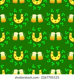 St. patrick's day pattern. Wrapping paper design for patrick's day. Green background. Clover and shamrock.