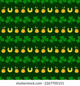 St. patrick's day pattern. Wrapping paper design for patrick's day. Green background. Clover and shamrock.