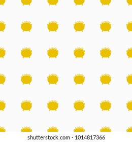 St. Patrick's Day, patterns, flat vector illustration, seamless, white background, pot of pots with gold, yellow