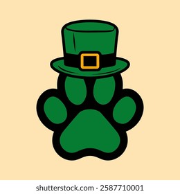 St. Patrick's Day Paw Print with Leprechaun Hat Illustration