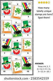 St Patrick's Day picture puzzle with postage stamps: How many unique stamps are here? Answer included.
