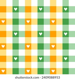 St. Patrick's day plaid pattern with heart background. plaid pattern background. plaid background. Seamless pattern. for backdrop, decoration, gift wrapping, gingham tablecloth, blanket, tartan.