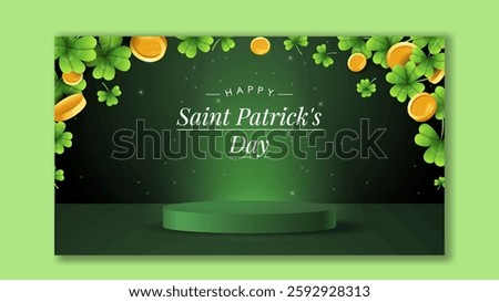 St. Patricks Day podium. Place for advertising and marketing. Traditional Irish holiday or festival. Celtic pedestal. Isometric vector illustration isolated on green background
