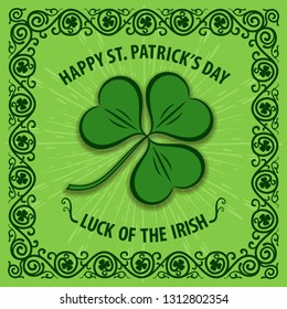 St. Patrick's Day poster, banner, label, badge, emblem or greeting card. Vector illustration.