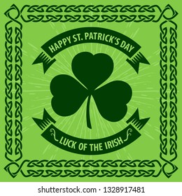 St. Patrick's Day poster, banner, label, badge, emblem or greeting card. Vector illustration.