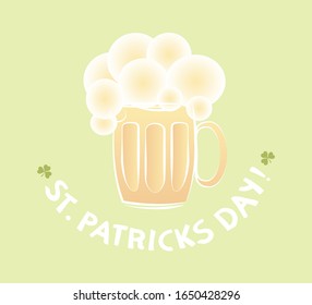 Afiche del Día de San Patricio. Cerveza sobre fondo verde con signo de caligrafía. Ilustración de vectores de arte plano