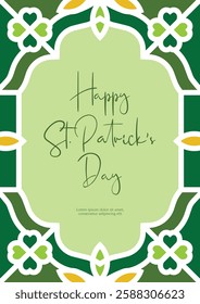 St Patrick's day poster card background layout template in green art nouveau deco style