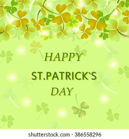 St. Patrick's Day poster with clover and falling coins. Vector illustration