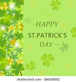 St. Patrick's Day poster with clover and falling coins. Vector illustration